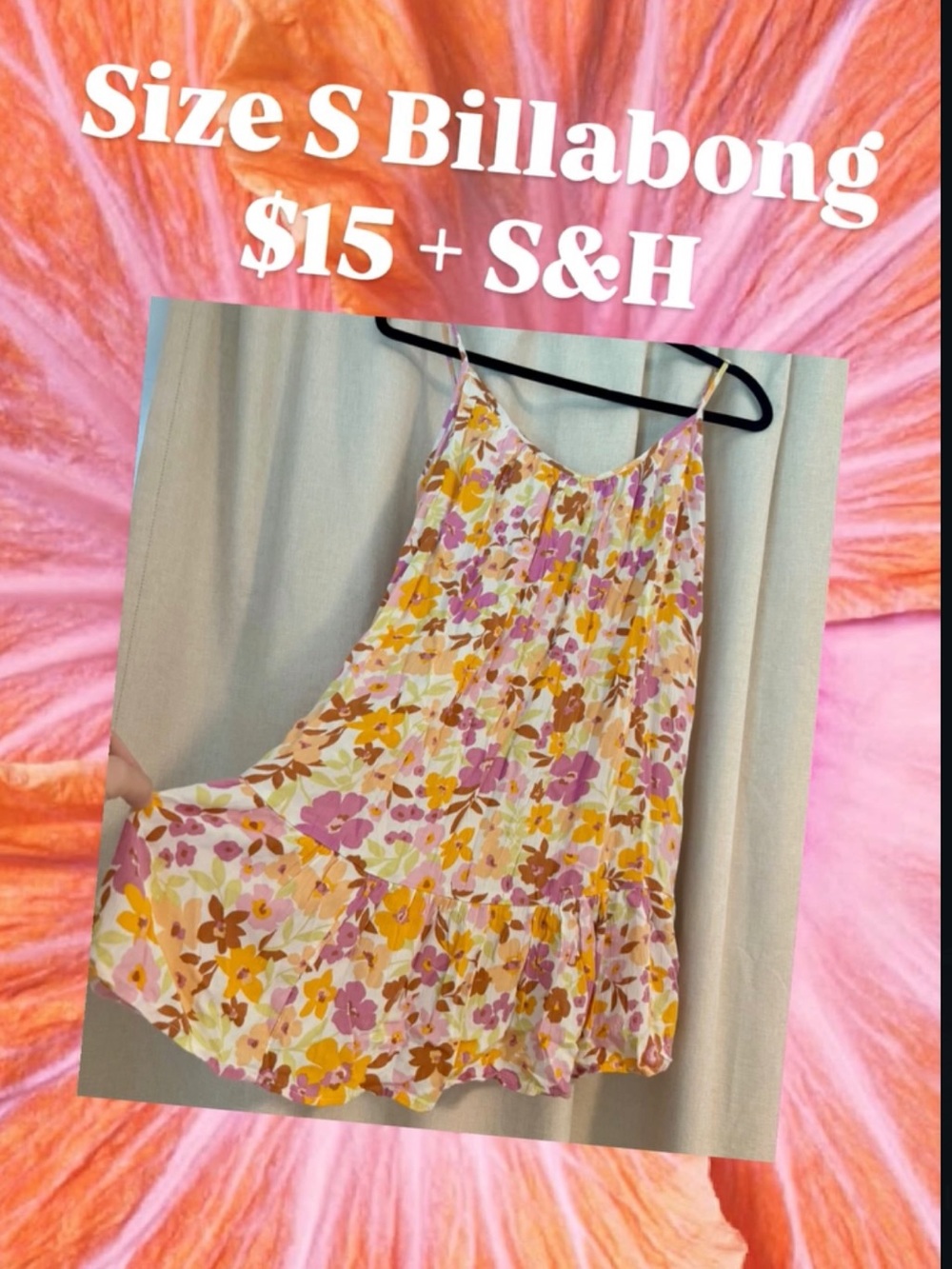 Billabong Pink, Yellow & Brown Floral Spaghetti-Strap Sleep Slip